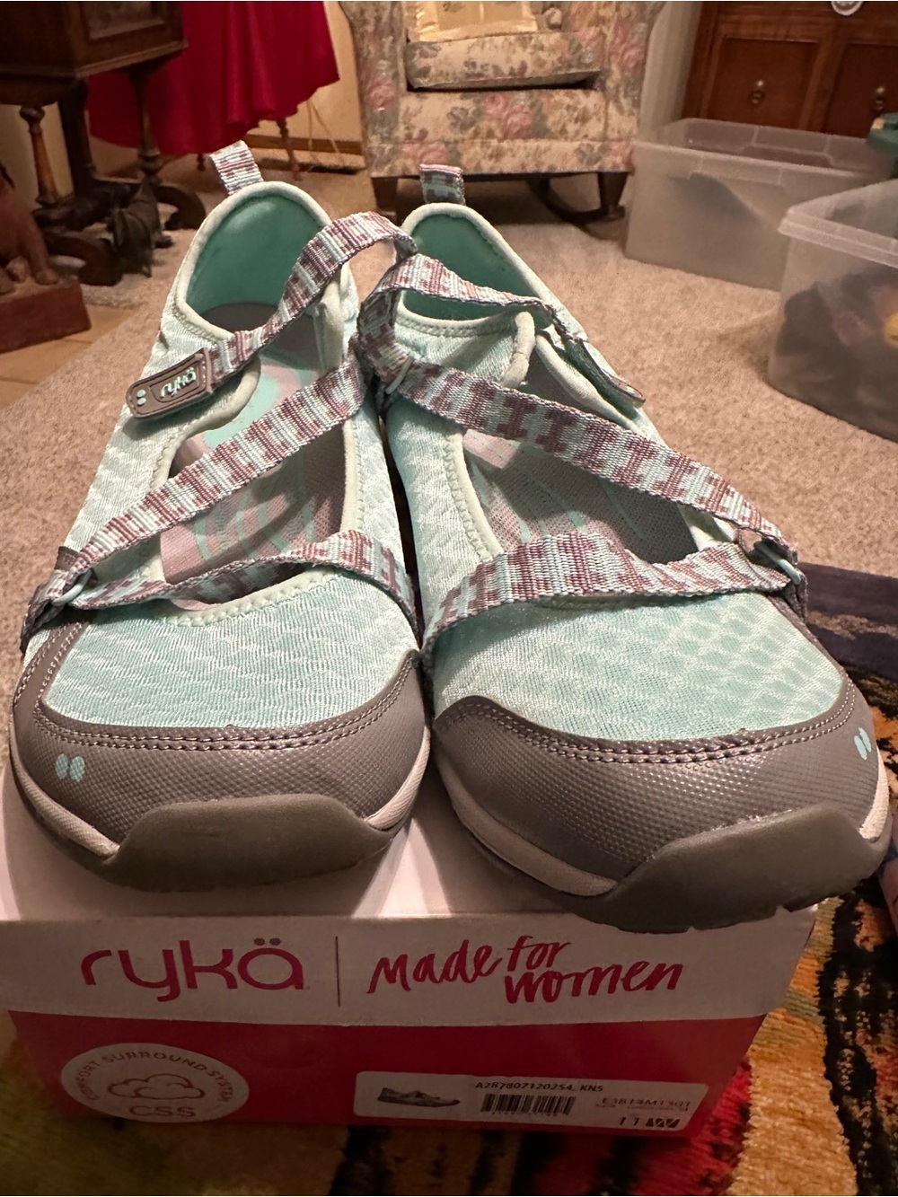 Ryka Women's light blue and Gray Cross-Strap Athletic walking Sneakers